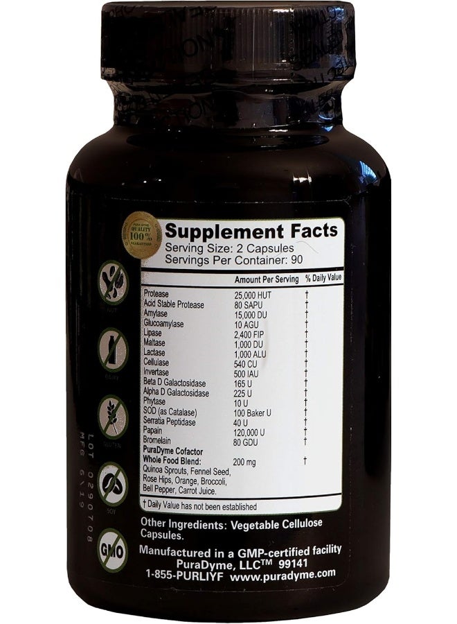 PuraDyme Liyfzyme Plant Based Digestive Enzyme Supplement - 180 Veggie Caps - Image 2